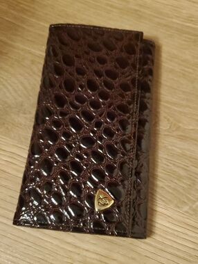 Vintage Yves Kato Chocolate Brown Croc-Embossed Leather Wallet – Made in Japan